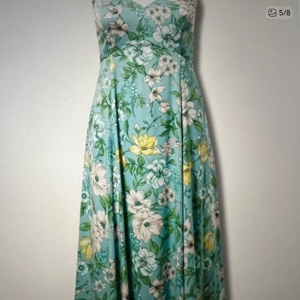 Torrid dress Tea Length Stretch Challis Trapeze Floral Blue Maxi Size 0/L/12 - Picture 3 of 5